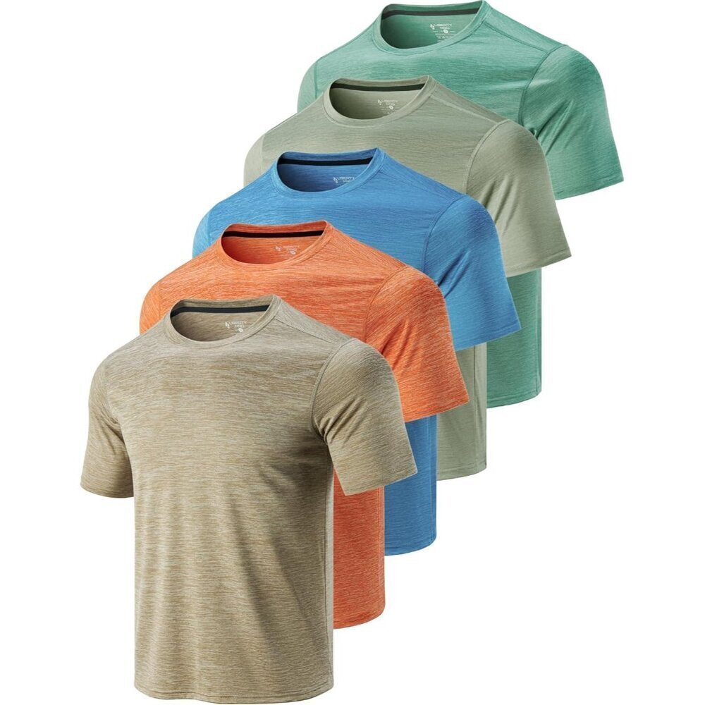 5 Pack Men’s Active Quick Dry Crew Neck T Shirts | Athletic Running Gym Workout